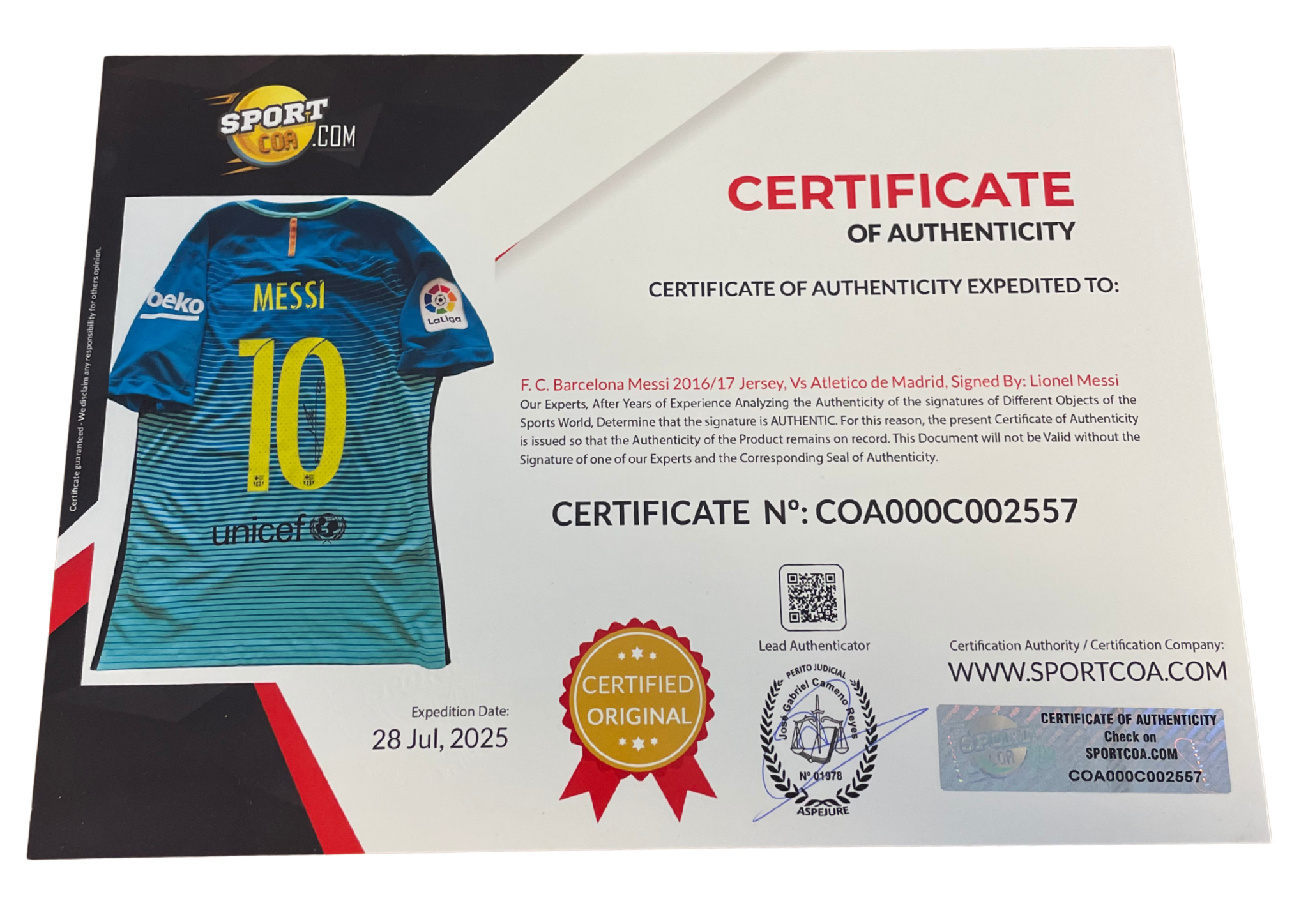 Lionel Messi Barcelona 16/17 SIGNED Matchissue