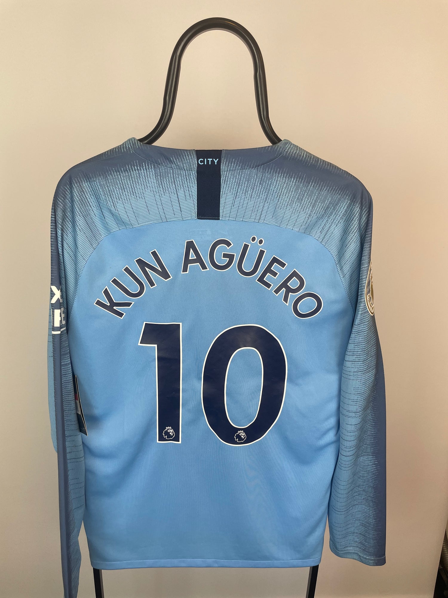 Sergio Agüero Manchester City 18/19 langærmet hjemmebanetrøje - L