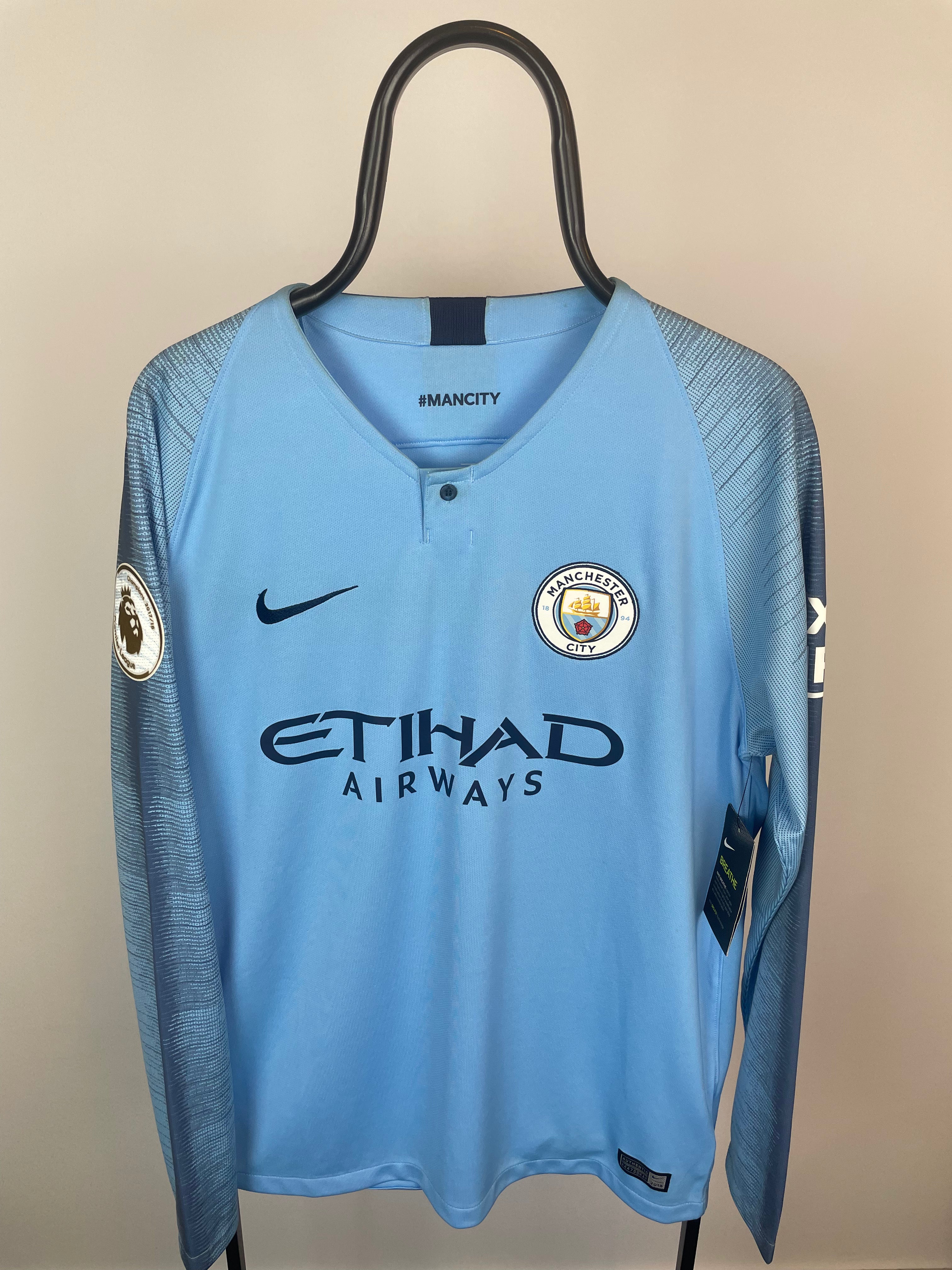 Sergio Agüero Manchester City 18/19 langærmet hjemmebanetrøje - L